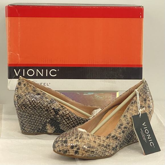 Vionic Antonia Snake Print Leather Wedges Women’s Size 5 Orthopedic Comfort Heel - Picture 2 of 12